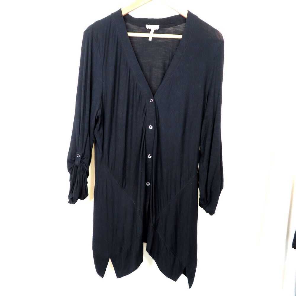 Logo Lori Goldstein Womens Soft‎ Button Black Knit Shirt Top Sz M Medium